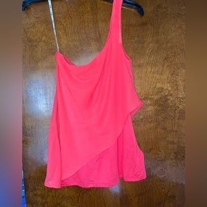 Guess one shoulder tank with chiffon overlay - Infra-red/watermelon color! NWTs